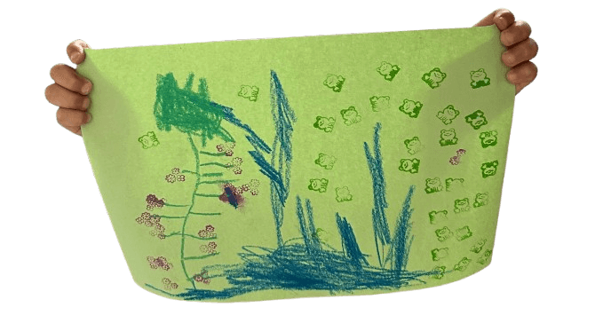 A child’s drawing titled Camping with Daddy